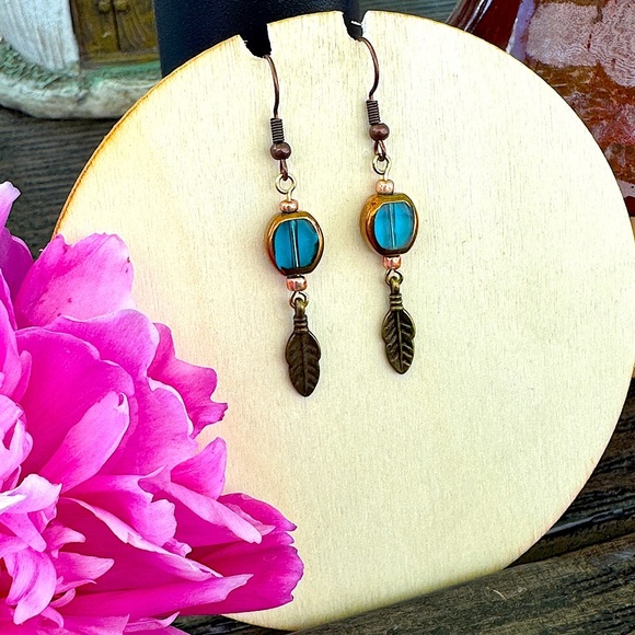 Blue and Gold Bohemian Earrings - Picture 1 of 2